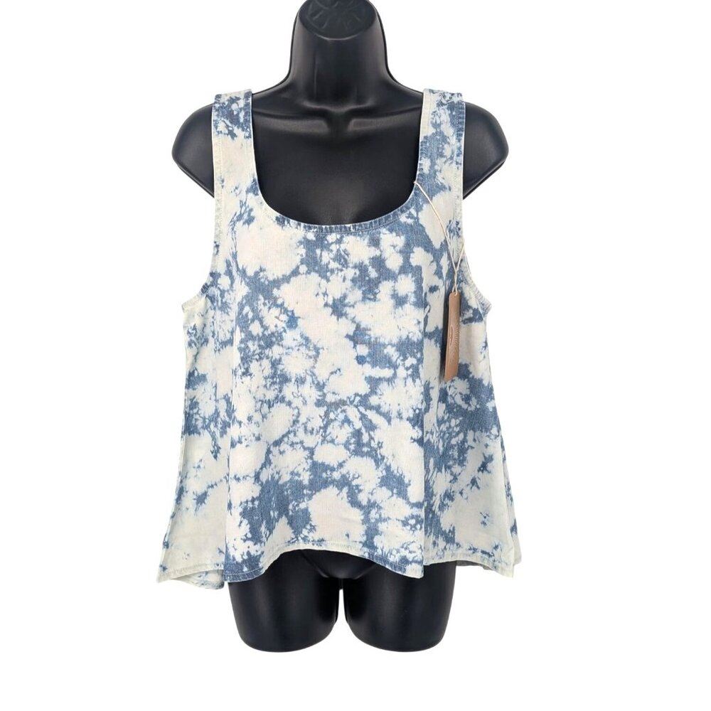 Porter Blue Chambray Tie Dye Swing Tank Top Coastal Relaxed Boho Resort Size XL